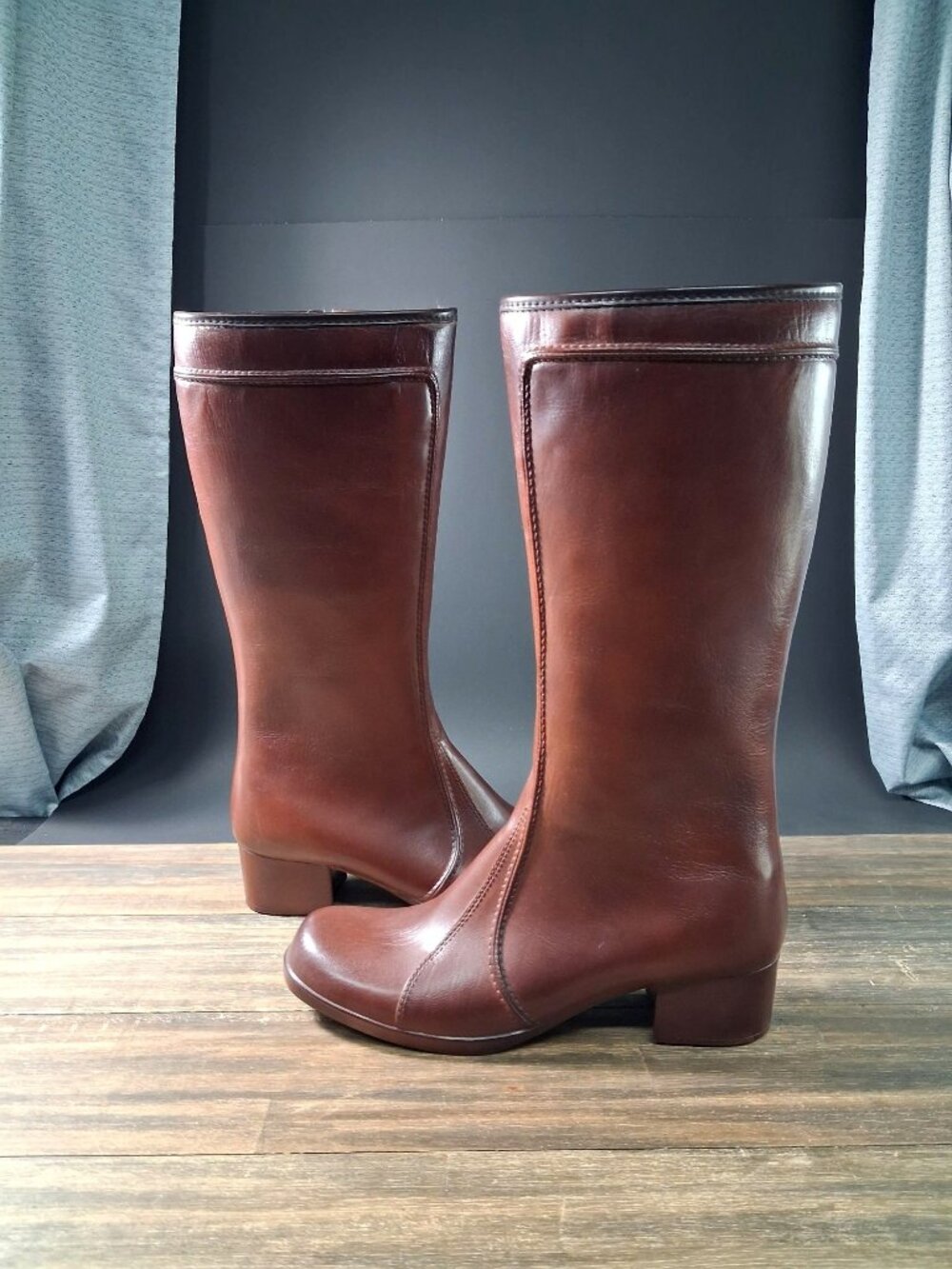 Vtg Sears Boots Retro Fab Brown Moulded Waterproof Sz 7 Mid Calf Man-Made USA